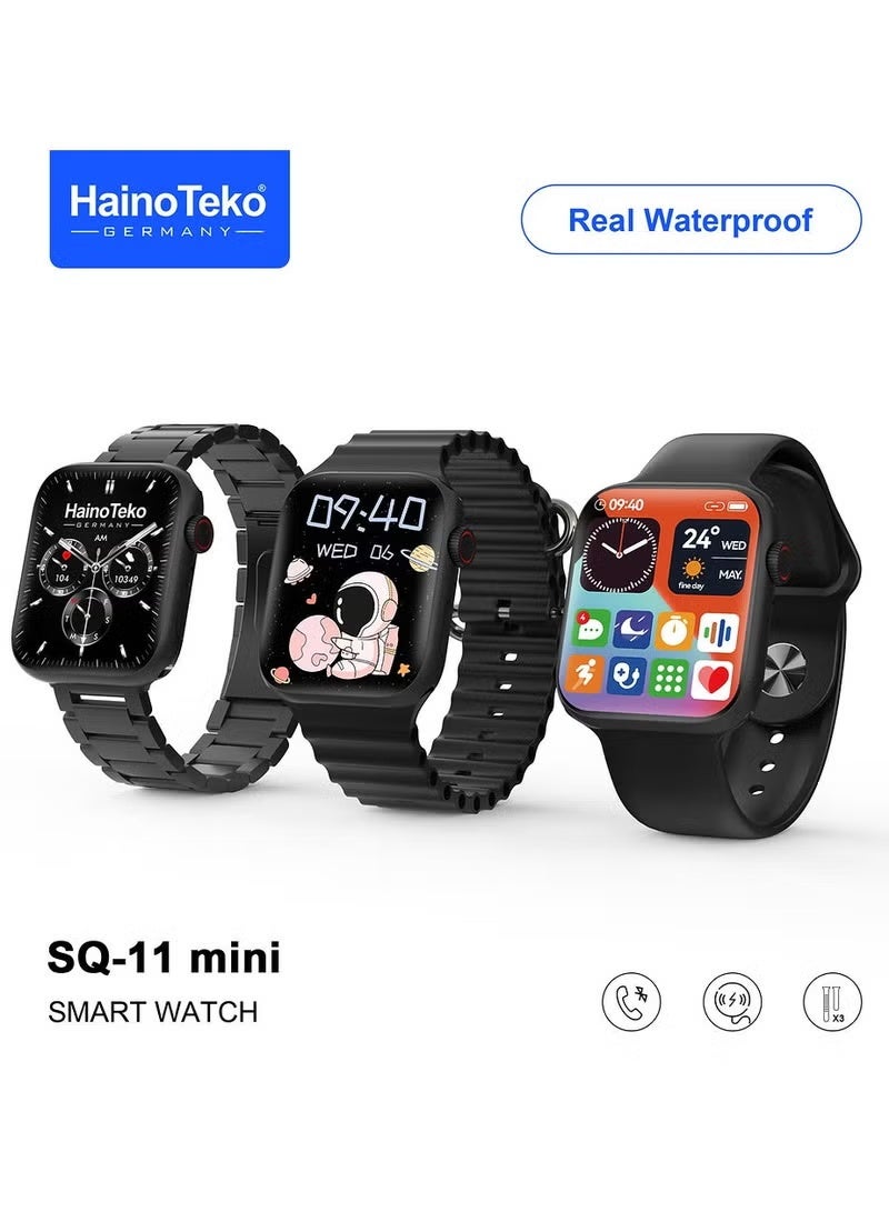 Haino Teko SQ-11 Mini Smart Watch with AMOLED Display, Waterproof Design, Health & Fitness Tracking, Touch Screen Smart Wearable with 3 Pairs of Replaceable Straps for Men and Women - Image 1